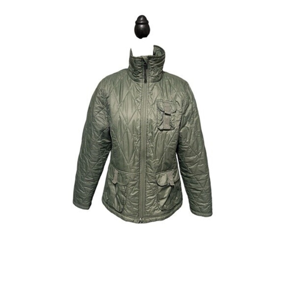 Athleta Womens Jacket Med Army‎ Green Zip Puffer Classic Designer City C…